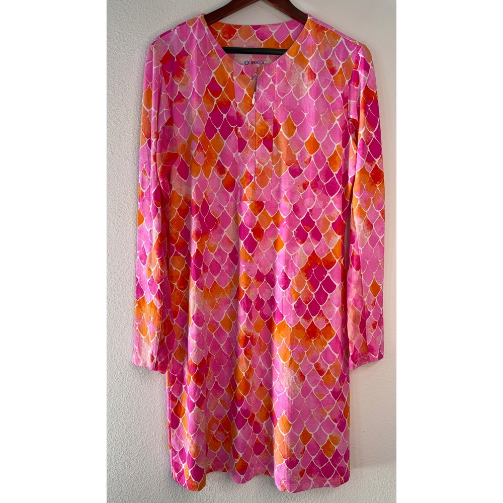 IBKUL Ariel Pink Mermaid Scale Mesh Long Sleeve Dress UPF 50 Golf Tennis Large